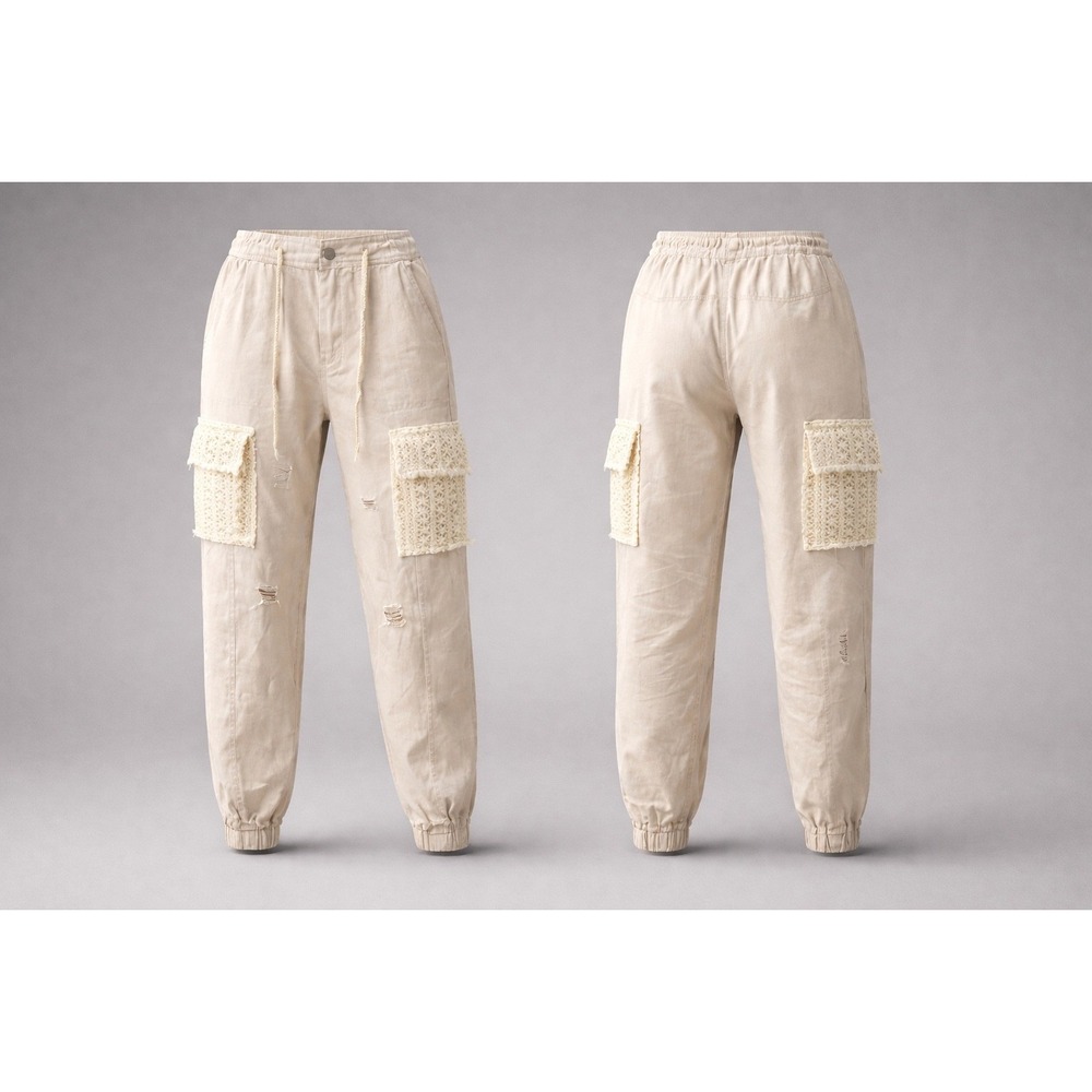 POL Cream Textured Cargo Joggers- Medium